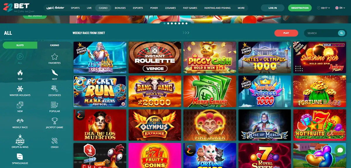 Slot games on 22Bet Screenshot